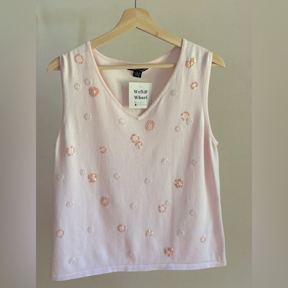 Y2K Vintage Pink Tank Top with Sequins & Beads